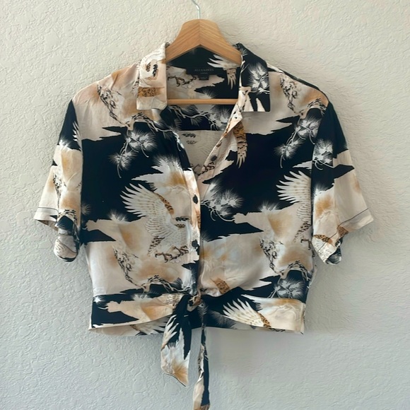 All Saints Tops - ALLSAINTS Tie Front Crop Top SZ: S